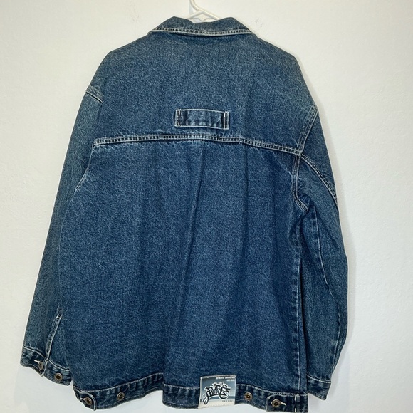 Vintage South Pole Denim Embroidered Character Long Jean Jacket Size Large - Picture 2 of 13